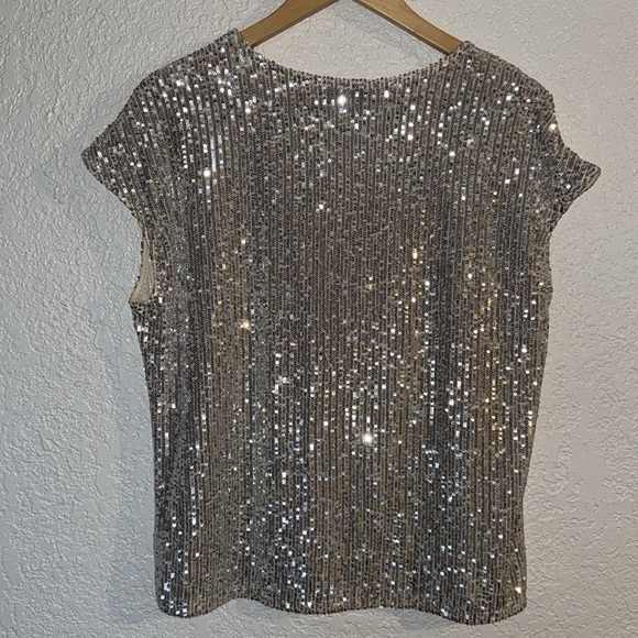 CeCe Silver Sequin Blouse with Cap Sleeves - Picture 2 of 4
